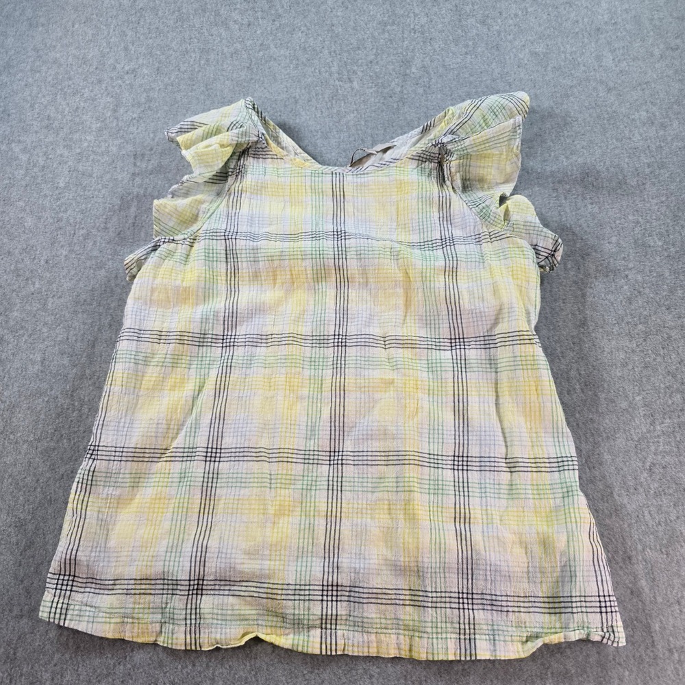 LOFT Plaid Gauze Flutter Sleeve Button Front Shirt Top Womens Size S